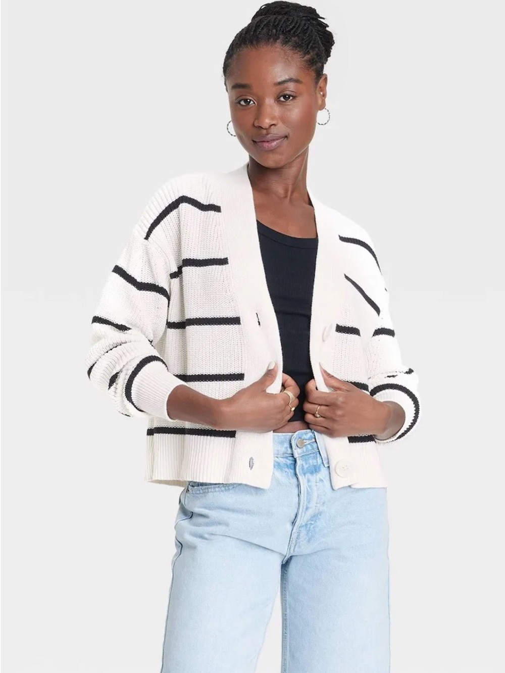 Universal Thread Black & White Striped Button-Up Cardigan Medium